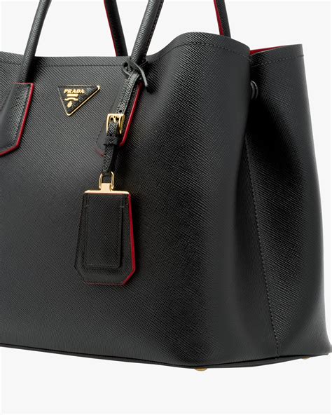 prada double bag black with red lining|Prada double zip camera bag.